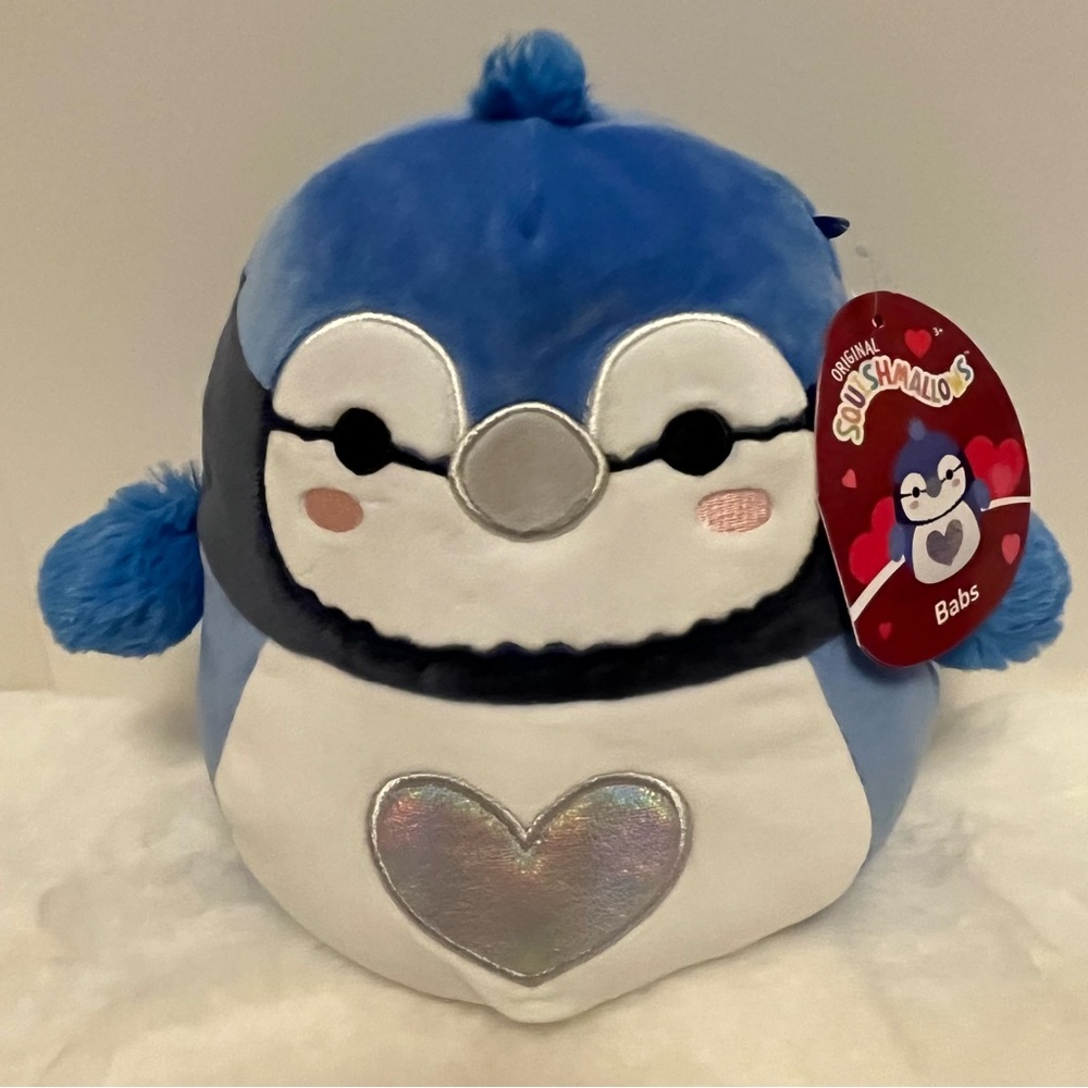 Squishmallow Babs Blue Jay, Silver Heart, Valentine’s Day ♥️, 8” New